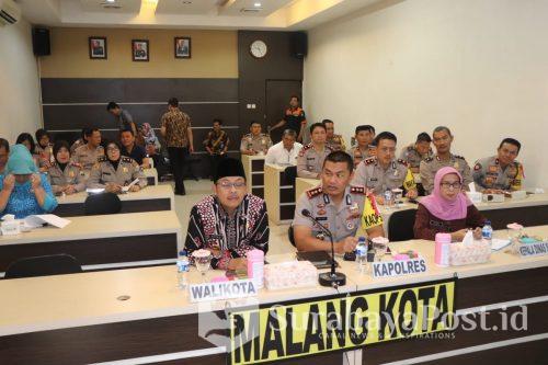 Wali Kota Sutiaji dan Kapolres Malang Kota AKBP Asfuri saat mengikuti Vidcon penanganan MoU antara Kapolri dengan Mensos