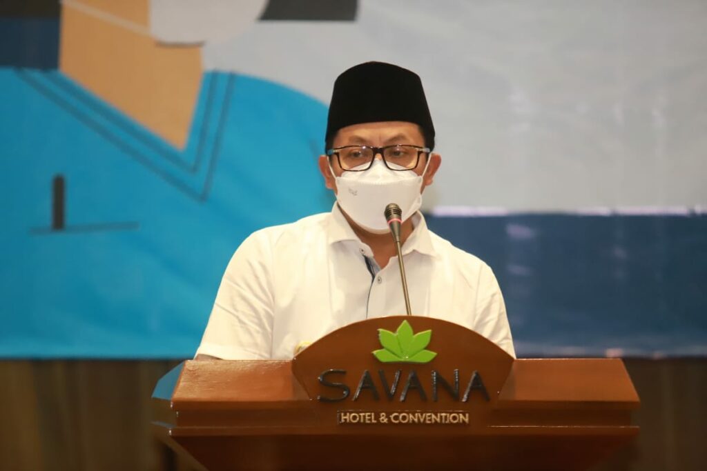 Walikota Malang, H Sutiaji, saat memberikan sambutan sekaligus membuka Sarasehan Tuberkulosis (TB) Day Tahun 2022, yang digelar Dinas Kesehatan (Dinkes) Kota Malang, di Savana Hotel and Convention, Rabu (23/3/2022).
