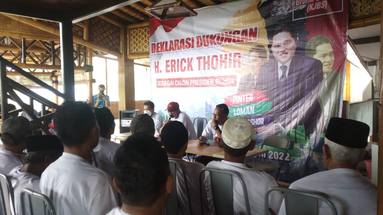 Para pelaku usaha wisata yang tergabung dalam KBJS Kecamatan Poncokusumo, Kabupaten Malang, Jawa Timur, menggelar deklarasi dukungan atas pencalonan Erick Thohir sebagai calon Presiden RI pada pilpres 2024 (ist)