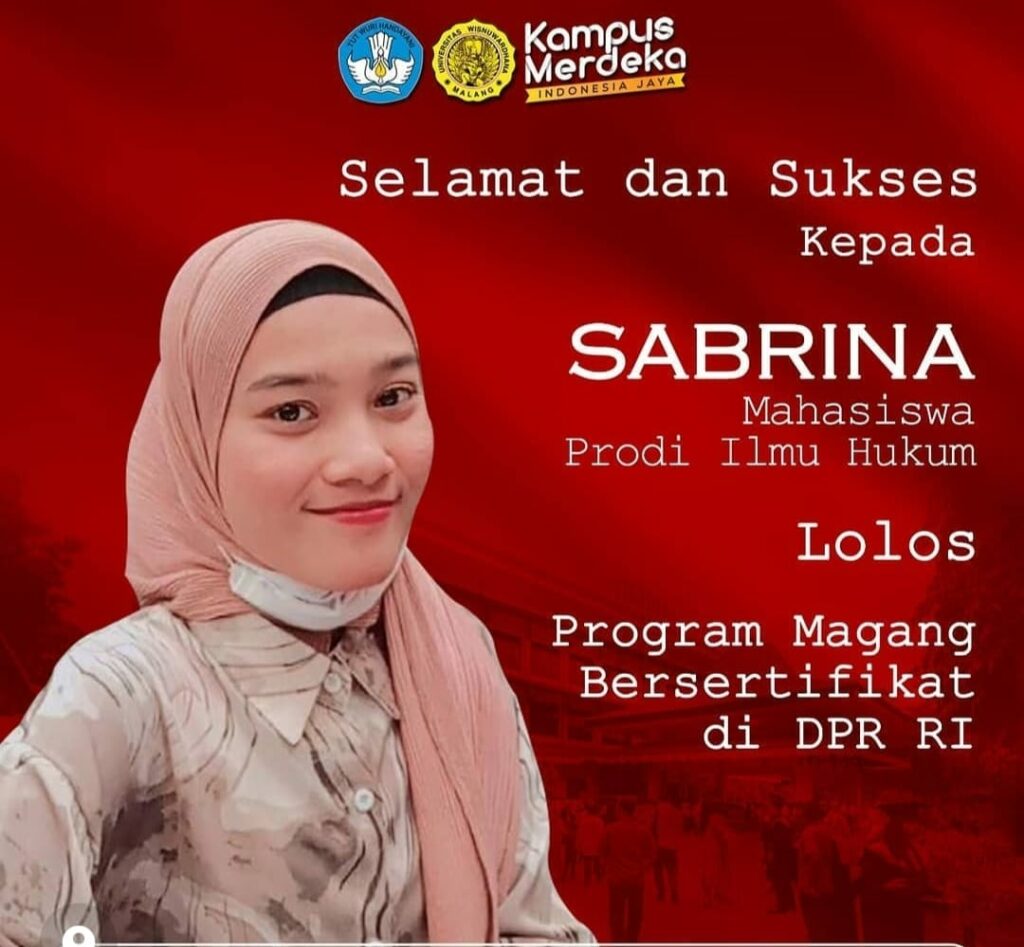 Sabrina, salah satu mahasiswa Unidha Malang yang berhasil lolos Program Magang Bersertifikat di DPR RI (ist)