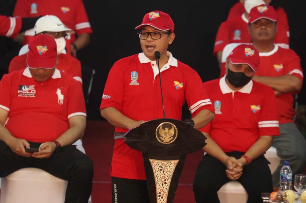 Walikota Malang, H Sutiaji, saat memberikan sambutan dalam acara Peringatan Hari Olahraga Nasional (Haornas) XXXIX, di GOR Ken Arok, Jumat (23/09/2022)