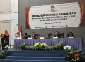 Media Gathering & Sosialiasi Tahapan Pemilu 2024 yang digelar KPU Kota Malang bersama Stake holder, di Hotel Aliante, Kecamatan Klojen, Kota Malang, Selasa (22/11/22).