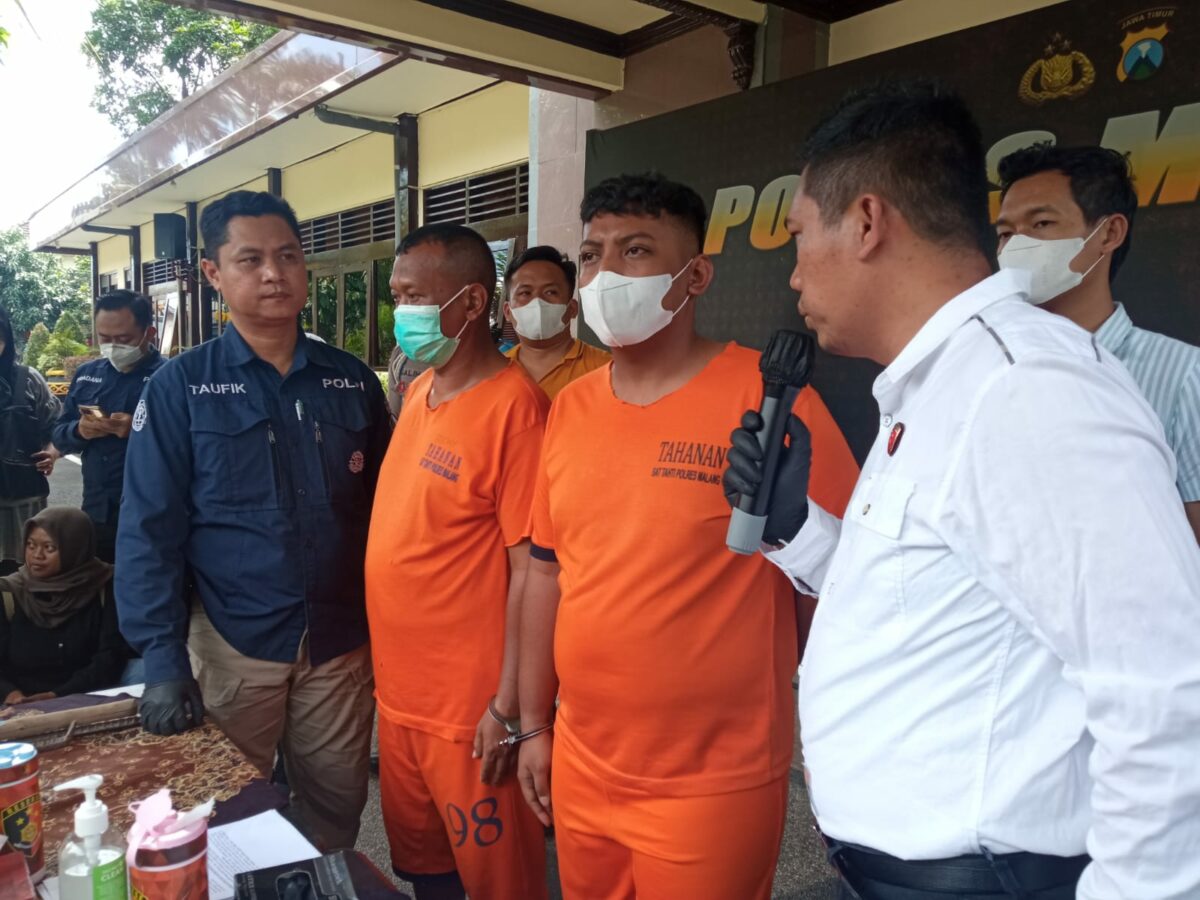 Polres Malang saat menggelar konferensi pers dalam kasus dugaan pengrusakan fasilitas Stadion Kanjuruhan (ist)