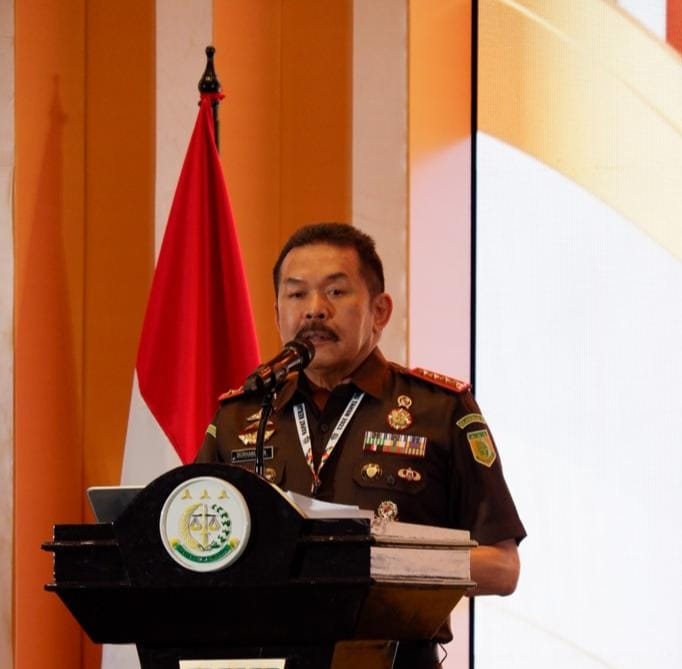 Jaksa Agung, ST Burhanuddin saat memberikan sambutan sekaligus membuka secara resmi Rakernas 2023. (istimewa)