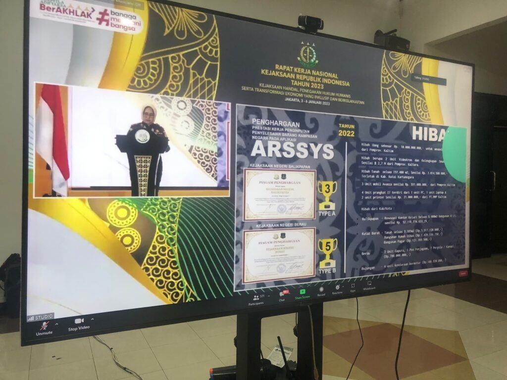 Rakernas Kejaksaan RI 2023 dari layar monitor Kejaksaan Negeri Kejari Kota Malang. (istimewa)