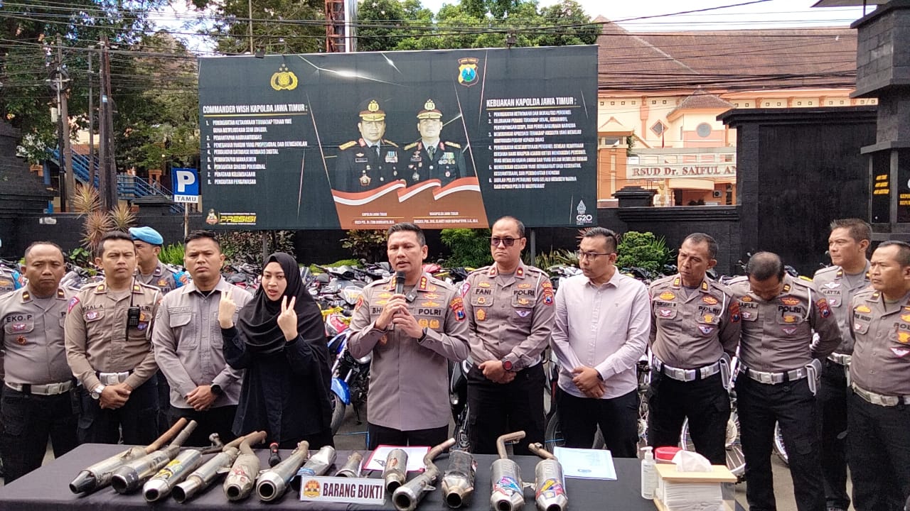 Kapolresta Malang Kota, Kombes Pol Budi Hermanto saat menggelar konferensi pers terkait hasil pengamanan ratusan kendaraan balap liar dan knalpot brong
