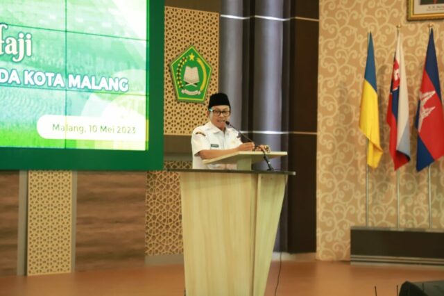 Walikota Malang, H Sutiaji saat memberikan pesan kepada calon jemaah haji tahun 2023 di Gedung Rektorat UIN Maliki Malang (ist)
