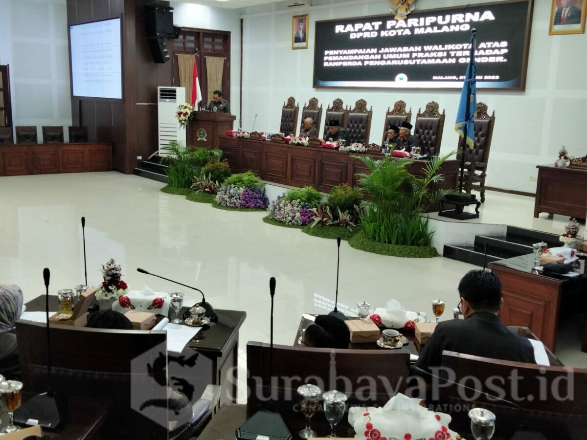 Rapat Paripurna DPRD Kota Malang dengan Pemkot Malang membahas Ranperda Pengarusutamaan Gender, Rabu (07/06/2023)