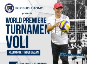 Rektor IKIP Budi Utomo Malang, Dr. Nurcholis Sunuyeko, M.Si, melakukan servis bola sekaligus membuka secara resmi Turnamen Bola Voli Kelompok Tinggi Badan