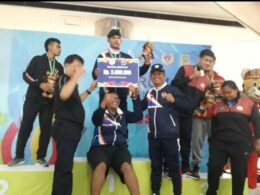Ramadhan Akbar menjadi Pahlawan Kota Malang di Cabor Wushu kategori Sanda, setelah mengalahkan Lawan dari Kabupaten Kediri dalam Partai Final Wushu Sanda Kelas 65 Kg di Sunrise Mall, Selasa (12/09/2023) Petang