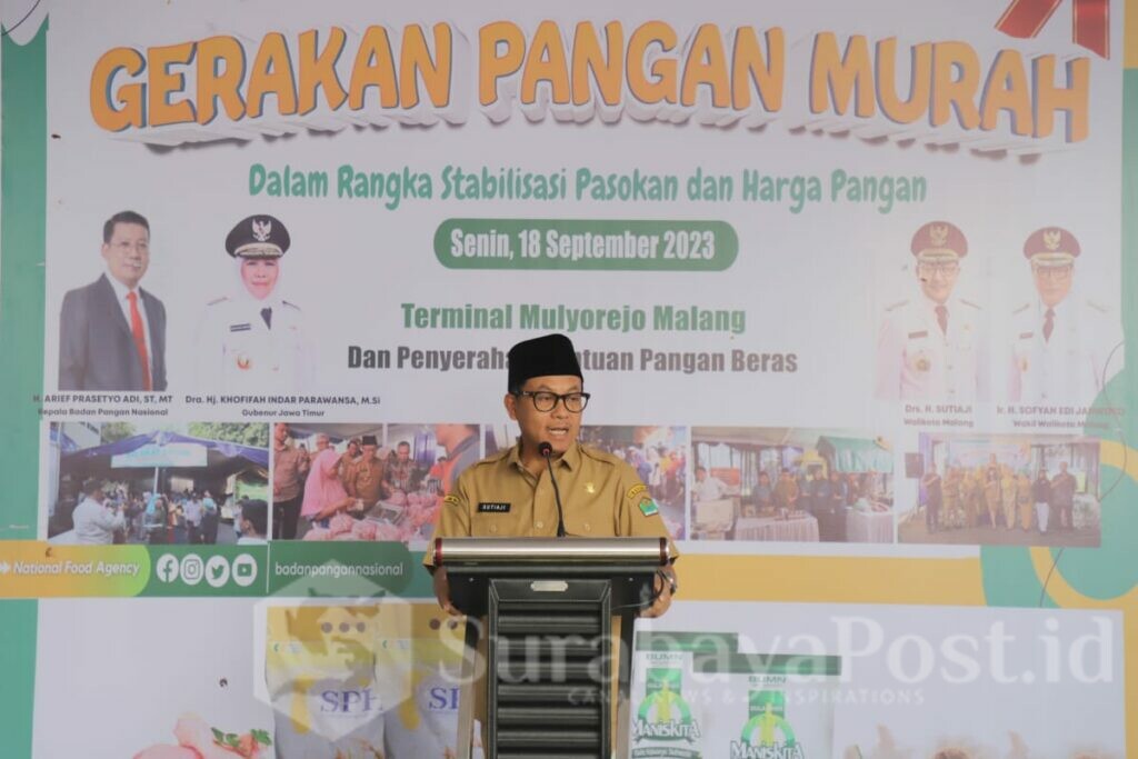 Walikota Malang H Sutiaji saat memberikan sambutan sekaligus membuka kegiatan gerakan pangan murah