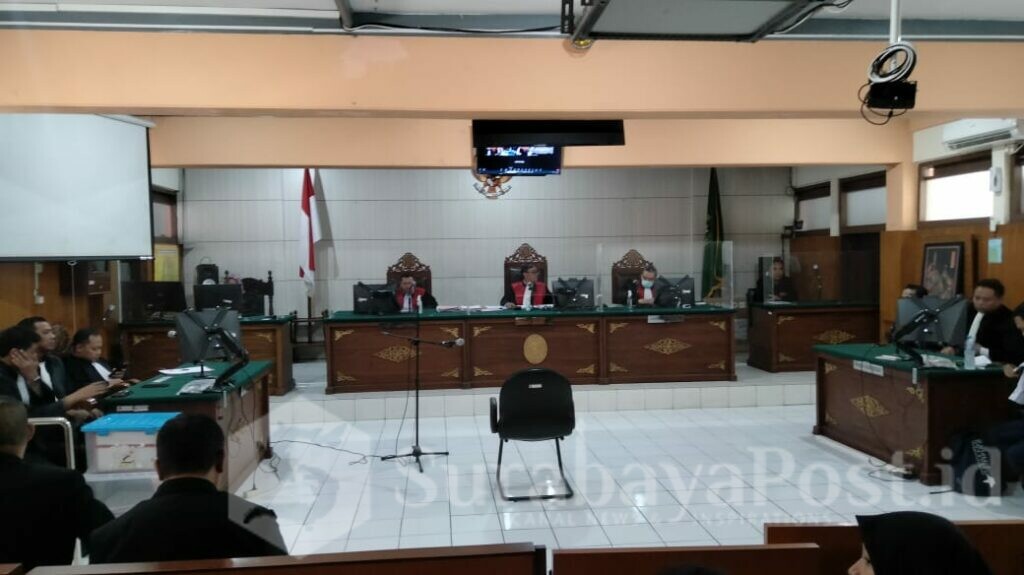 Suasana sidang putusan terdakwa perusakan kantor Arema FC di Pengadilan Negeri Kota Malang, Rabu (11/10/2023).