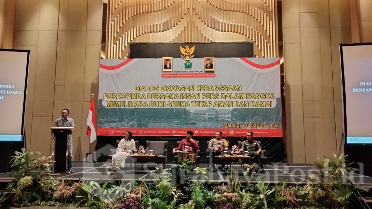 Bersama insan pers, Forum Komunikasi Pimpinan Daerah (Forkompinda) Kota Malang menggelar dialog wawasan kebangsaan, Senin (23/10/2023) disalah satu hotel di Kota Malang.