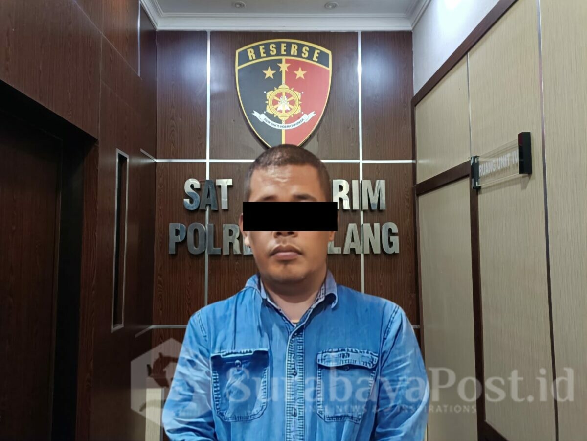 Tersangka yang diduga melakukan penipuan penjualan tanah kavling diringkus Satreskrim Polres Malang. (Dok. Humas Polres Malang)