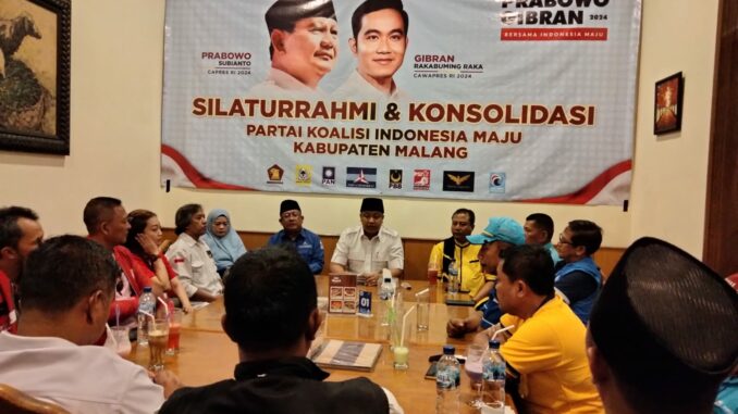 Silaturahmi dan konsolidasi parta koalisi Indonesia Maju Kabupaten Malang/ tim pemenangan pasangan Prabowo - Gibran, optimis menang satu putaran