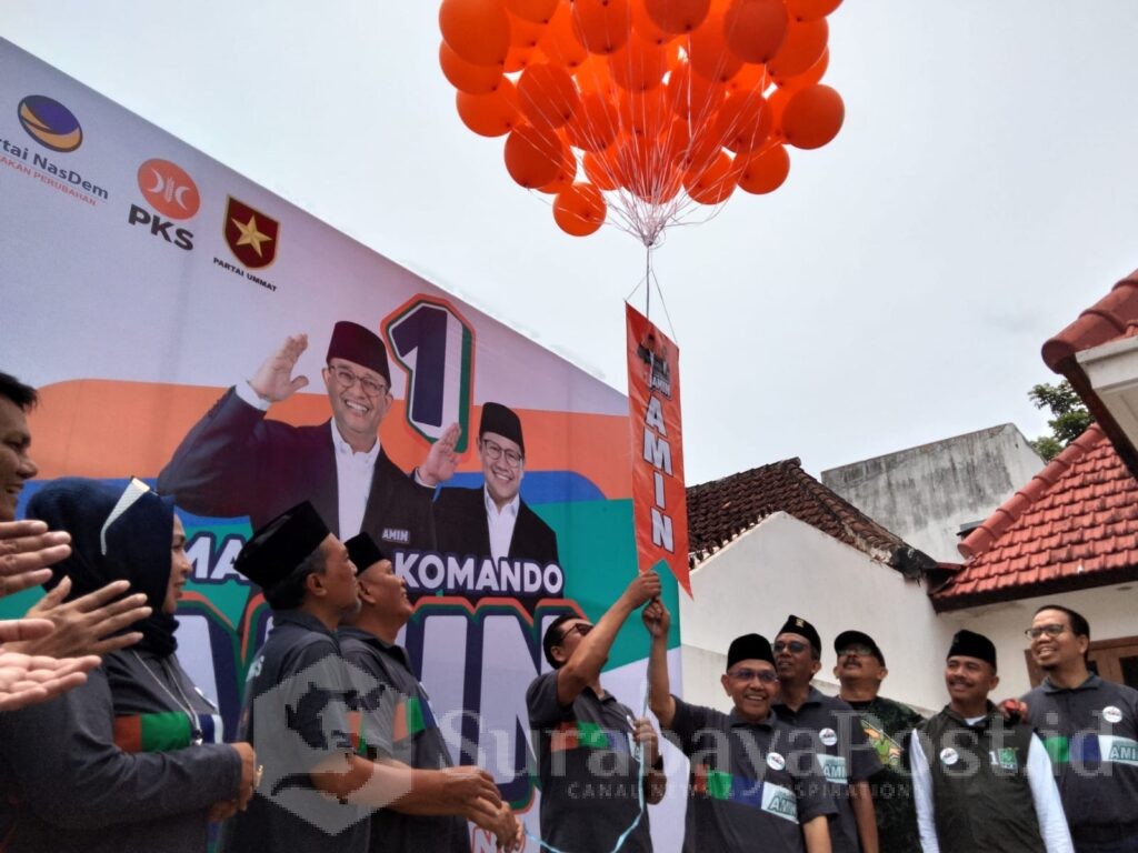 Pelepasan Balon pertanda Markas Komando Tim Pemenangan Pasangan Capres Anies Baswedan dan Muhaimin di Kota Malang siiap memenangkan