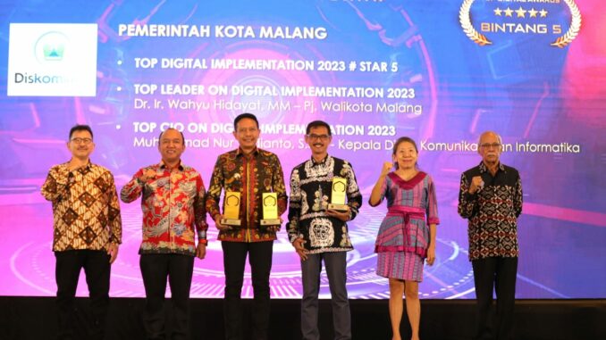Tata kelola dan layanan sistem pemerintahan berbasis elektronik (SPBE) menghantarkan Kota Malang meraih apresiasi Top Digital Award 2023, di Raffles Hotel, Jakarta. (Dok. Diskominfo)