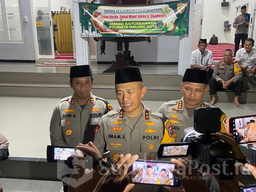 Kedatangan Kapolda Jatim Irjen Pol Imam Sugianto saat memberikan keterangan kepada wartawan usai meresmikan tiga gedung baru di Polresta Malang Kota