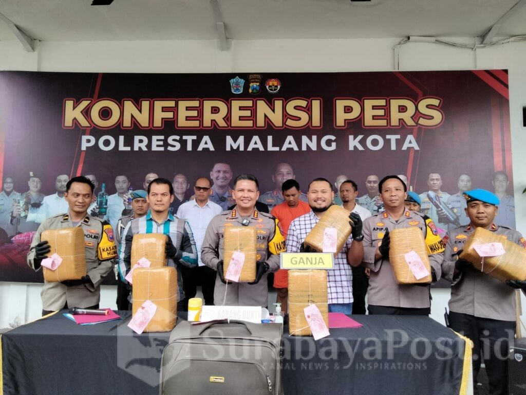 Barang bukti 42 kilogram ganja dari tangan pelaku MS yang berhasil diamankan Satreskoba Polresta Malang Kota