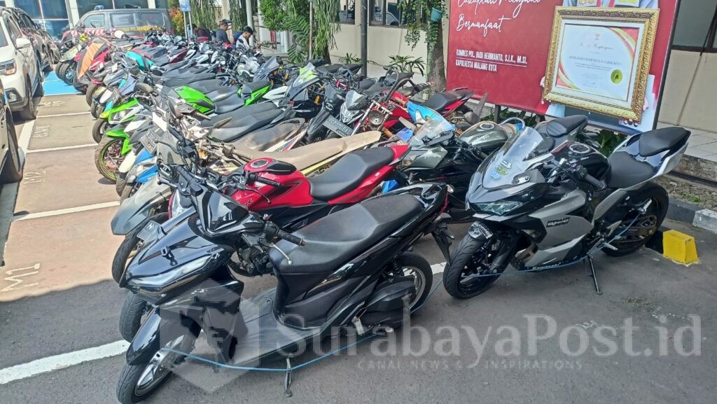 Polresta Malang Kota mengamankan 99 Motor dari hasil Operasi balap liar dan knalpot tidak sesuai spesifikasi teknis. (Sumber Humas Polresta)