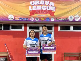 Dua atlet Bulutangkis ganda campuran Universitas IBU peraih juara 1 ajang bergengsi Ubaya League 2024. (Sumber Humas UIBU)