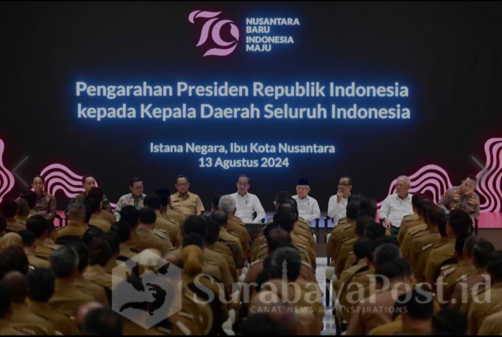 Presiden Jokowi saat memberikan arahan kepada Kepala Daerah Seluruh Indonesia. (Sumber Prokompim)