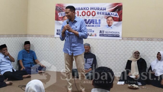 Calon Wali Kota Malang nomor urut 1, Wahyu Hidayat menyapa emak - emak di kelompok pengajian di wilayah RT 9 RW 7 Kelurahan Sukoraharjo Kecamatan Klojen, Kota Malang Jawa Timur. (ist)