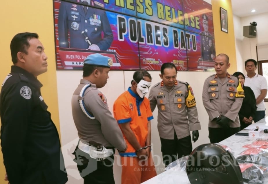 Pelaku berinisial MS yang diduga merupakan penembak penjual bakso berhasil diamankan Satreskrim Polres Batu. (Gus)