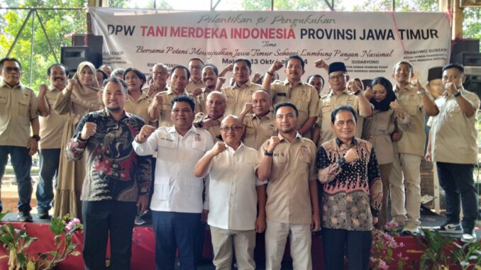 DPW Tani Merdeka Indonesia Jawa Timur resmi dikukuhkan. Siap kawal Program swasembada pangan Presiden terpilih, Minggu (13/10/2024)