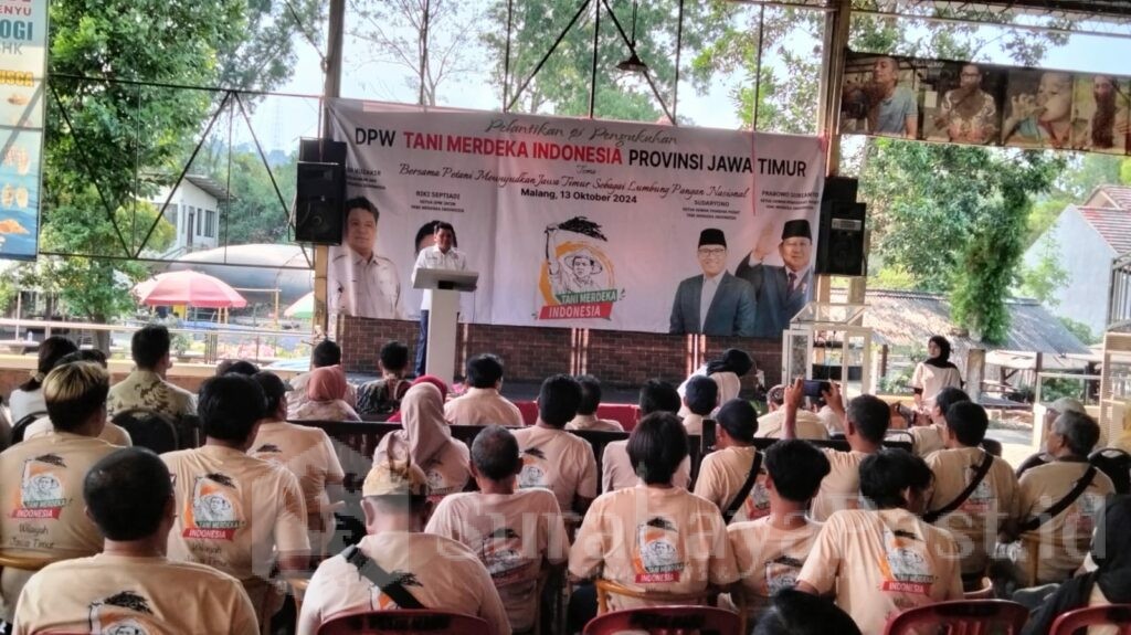 Pelantikan dan pengukuhan pengurus DPW Tani Merdeka Indonesia Jawa Timur yang berlangsung di Wisata Petik Madu,  Lawang,  Kabupaten Malang, Minggu (13/10/2024).