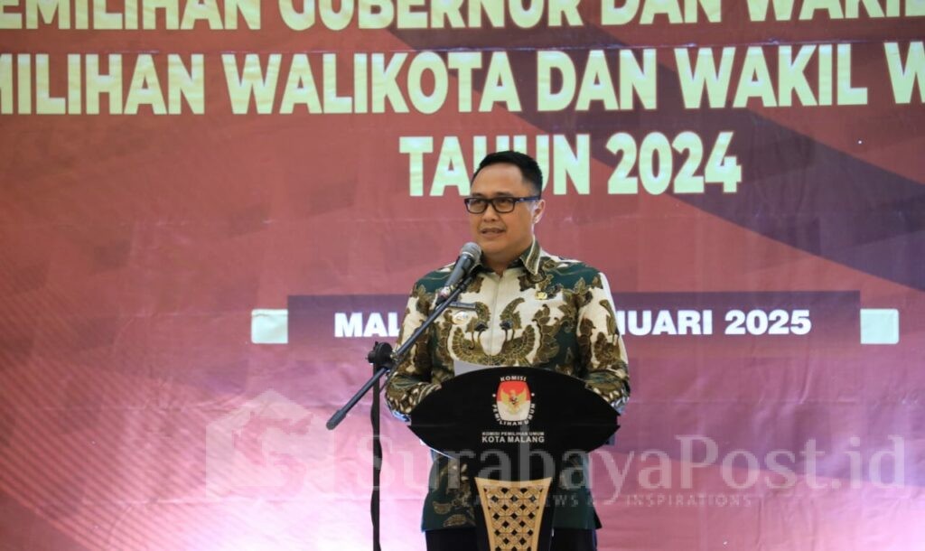 Pj, Walikota Malang Iwan Kurniawan saat memberikan sambutan. (Sumber Prokompim)