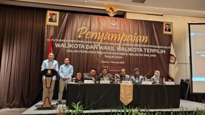 Resmi, Wali Kota dan Wakil Wali Kota Terpilih Terima Penetapan, WALI Ajak Semua Bangun Kota Malang, Jumat (7/2/2025) malam