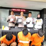 Wakapolresta Malang Kota, AKBP Oscar saat menggelar konferensi pers hasil ungkap kasus pengeroyokan pada Senin (5/5/2025.