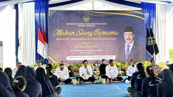 WhatsApp Image 2025-07-29 at 19.49.52 Momen Hangat Menteri Imigrasi dan Pemasyarakatan, Jendral Pol (Purn). Drs Agus Andrianto, SH, MH, Makan Siang Bersama Warga Binaan LPP Malang, Jawa Timur, Selasa 29 Juli 2025. (ist).
