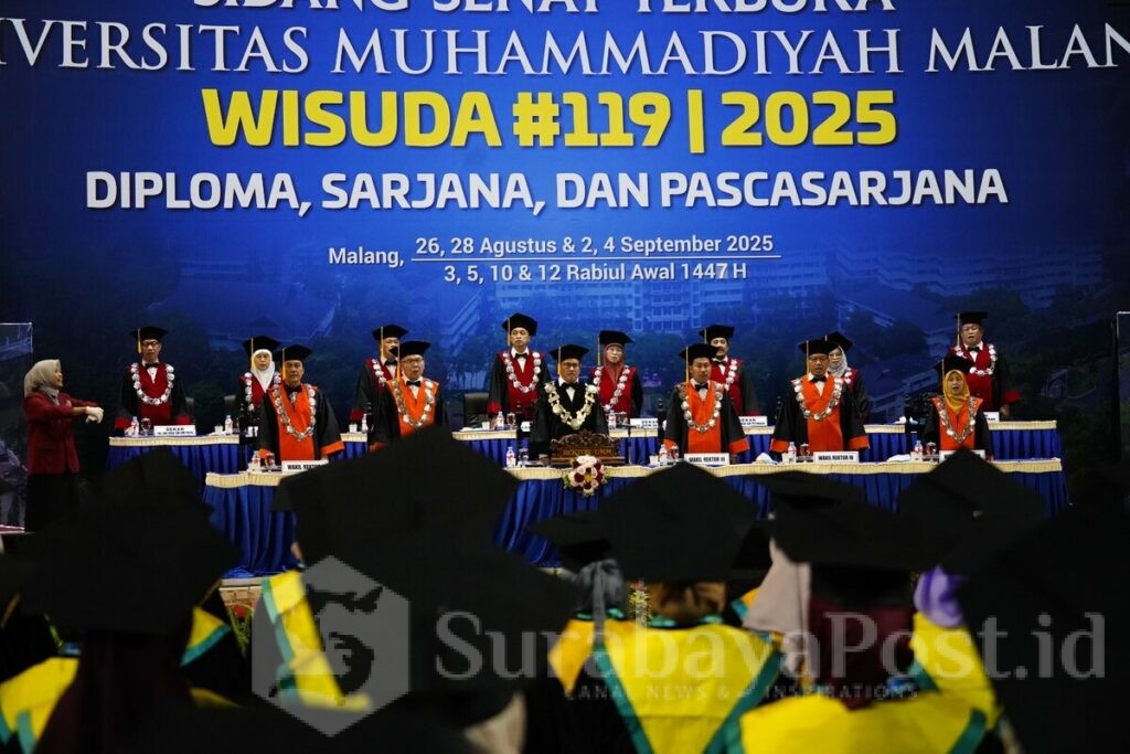 Rektor UMM, Prof. Dr. Nazaruddin Malik, M.Si, menegaskan para wisudawan harus menjadi pribadi thrivers yang tangguh secara emosional. (ist).