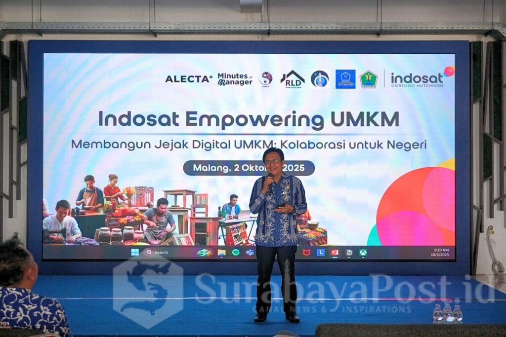 Staf Ahli Walikota Bidang Ekonomi dan Keuangan M. Sailendra, ST, MM, menyampaikan dukungan terhadap inisiatif Indosat yang memberikan pembekalan kepada para pelaku usaha di Malang. (ist).