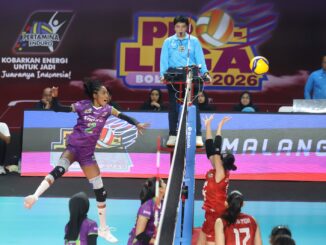 JPE memastikan lolos ke final four Proliga 2026 setelah mengalahkan Medan Falcons 3-0 di GOR Ken Arok Malang, Minggu 8 Februari 2026 malam. (Foto: PROLIGA/istimewa).