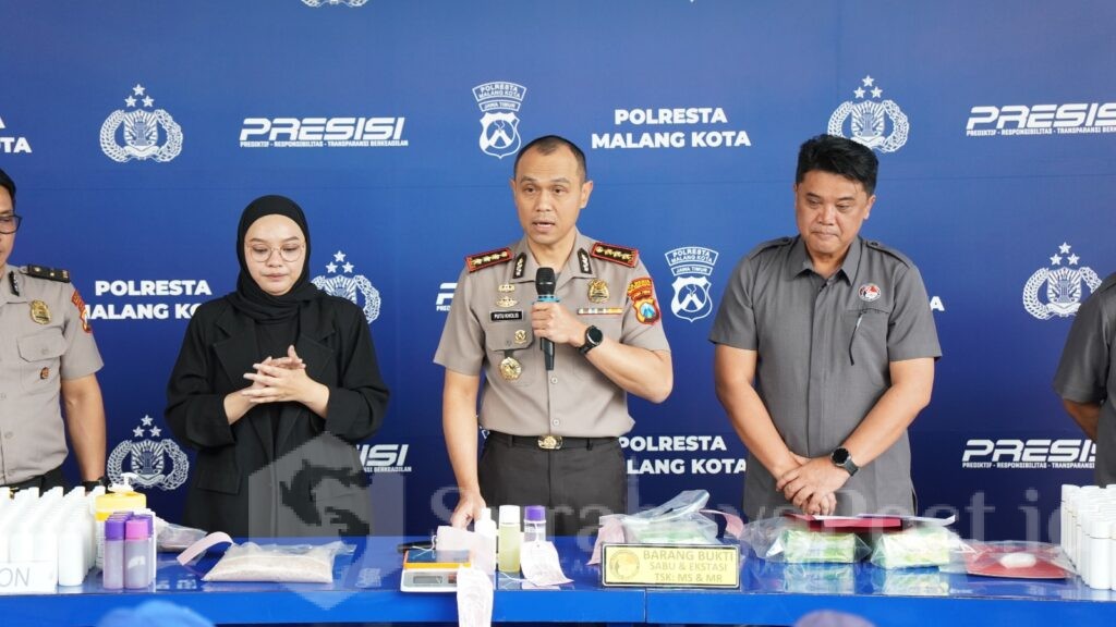 Polresta Malang Kota Gagalkan Peredaran 3,2 Kg Sabu dan 2.480 Inex Senilai Miliaran. (ist).