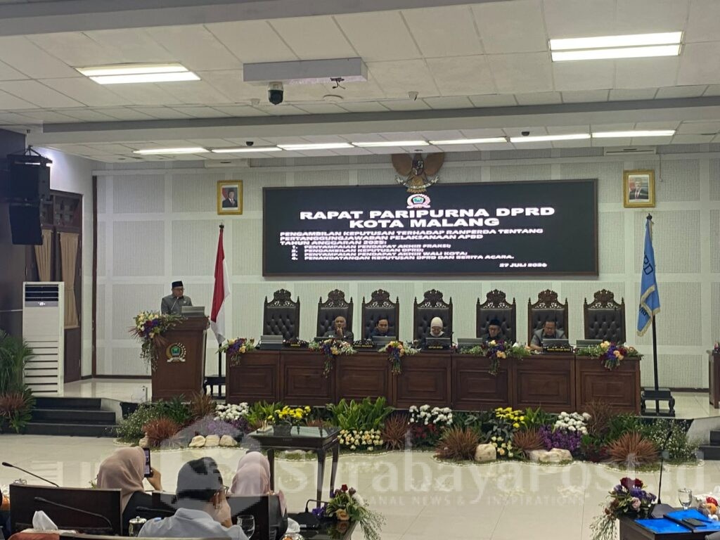 Rapat Paripurna DPRD Kota Malang terkait Ranperda Pertanggungjawaban Pelaksanaan APBD Tahun Anggaran 2025 diwarnai sikap abstain dari lima fraksi, Senin (27/7)2026).