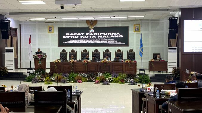 PARIPURNA: DPRD Kota Malang menggelar Rapat Paripurna dengan agenda Penyampaian Laporan Hasil Pembahasan Banggar terhadap Ranperda tentang Perubahan APBD Tahun Anggaran 2026, Senin (14/9/2026).