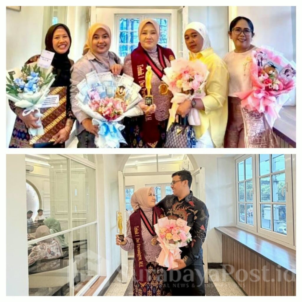 Foto atas: Dwi Purwaningtyas merayakan kelulusan bersama sahabat. Foto bawah: Momen kebersamaan dengan dang putra dalam perayaan kelulusan. (ist).