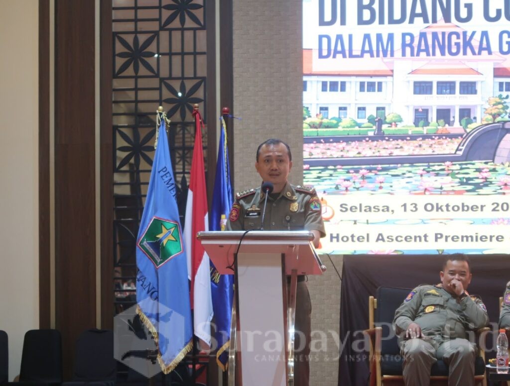 Sekretaris Satpol PP Kota Malang, Aryadi Wardoyo saat memberikan sambutan. (Sumber Diskominfo).